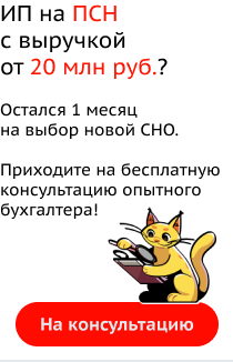 ИП на ПСН с выручкой от 20 млн руб.? Остался 1 месяц на выбор новой СНО. Приходите на бесплатную консультацию опытного бухгалтера!