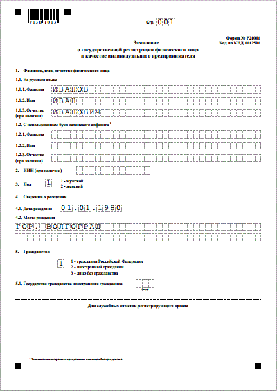 инструкция по заполнению заявления на регистрацию ип img-1