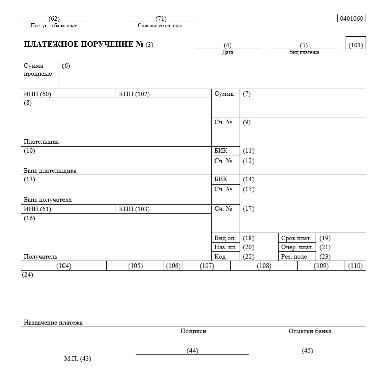Платёжное поручение — бланк